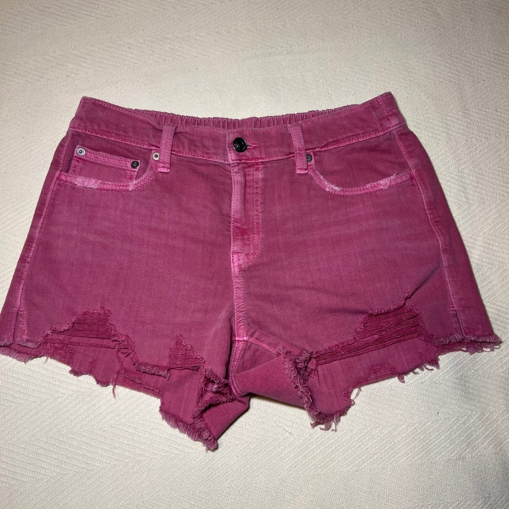 Aerie Pink Distressed Denim Shorts Magenta High Waisted Cut Off Size‎ S